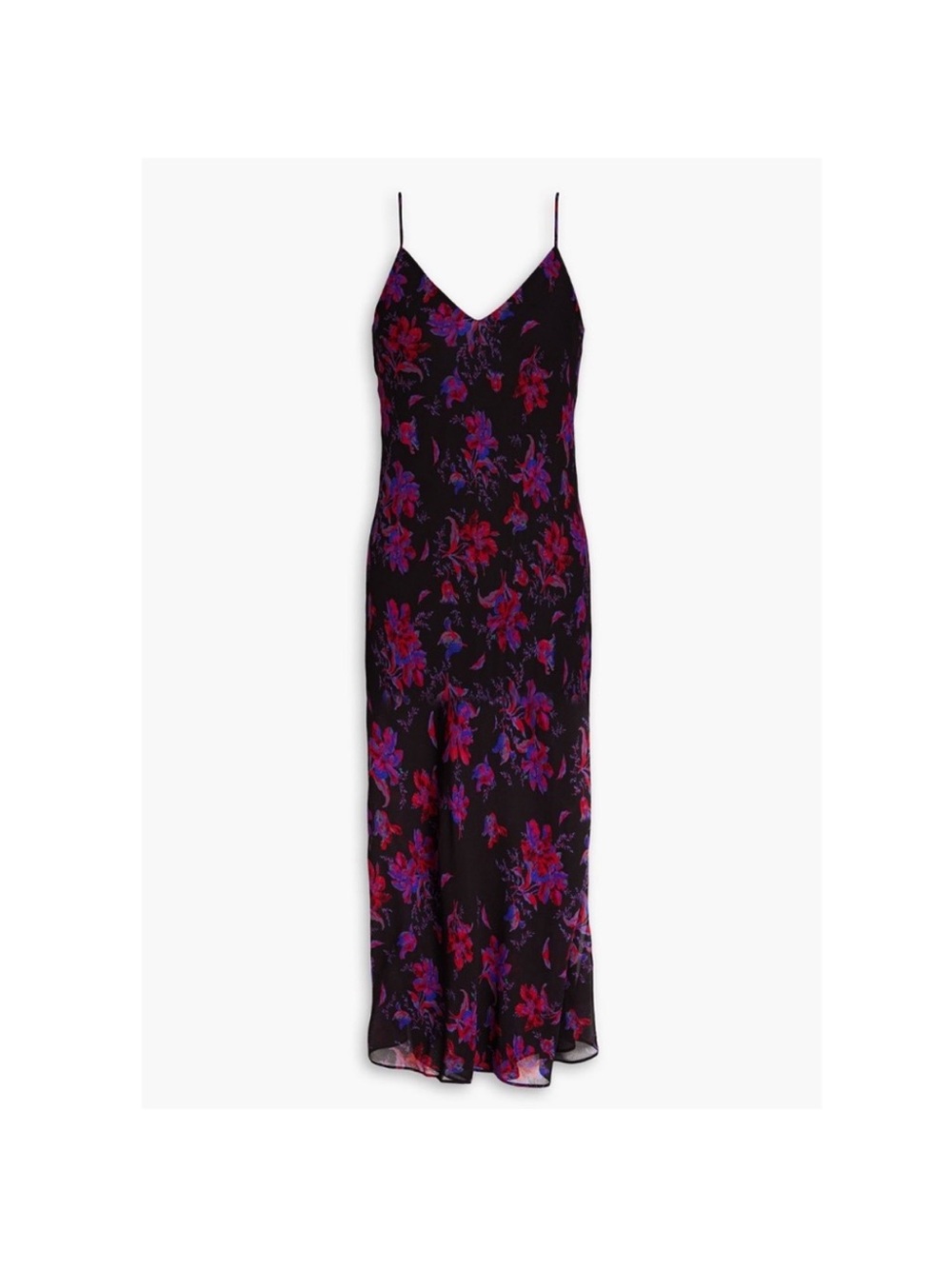 Floral Slip Maxi Dress in Black with Red & Purple Blooms